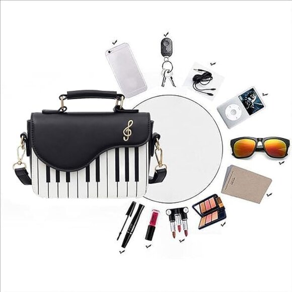 Elegant Woman Accordion Piano Style Crossbody Tote Bag in PU Leather - Picture 9 of 9